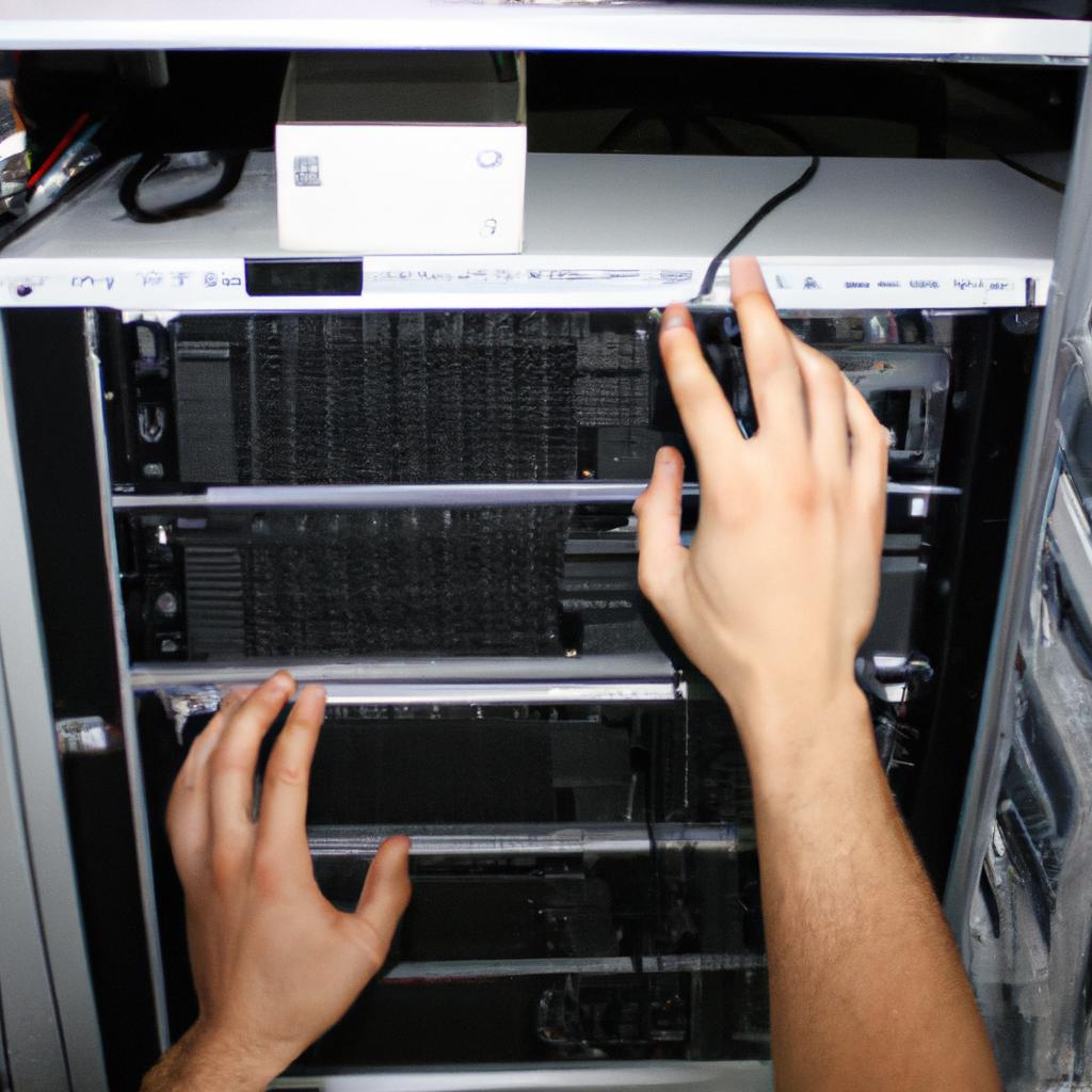 Person working on computer server